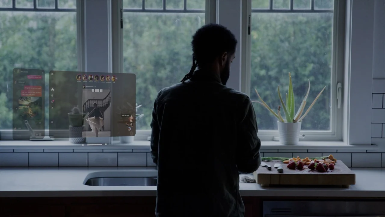 Original kitchen photo composite with content panels beside a person preparing food