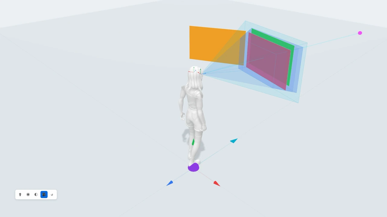 Spatial study of an avatar’s field of view intersecting windows at different positions and depths