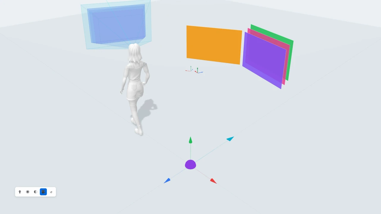 Spatial study showing the relationship between the avatar’s field of view and window positions as the person moves