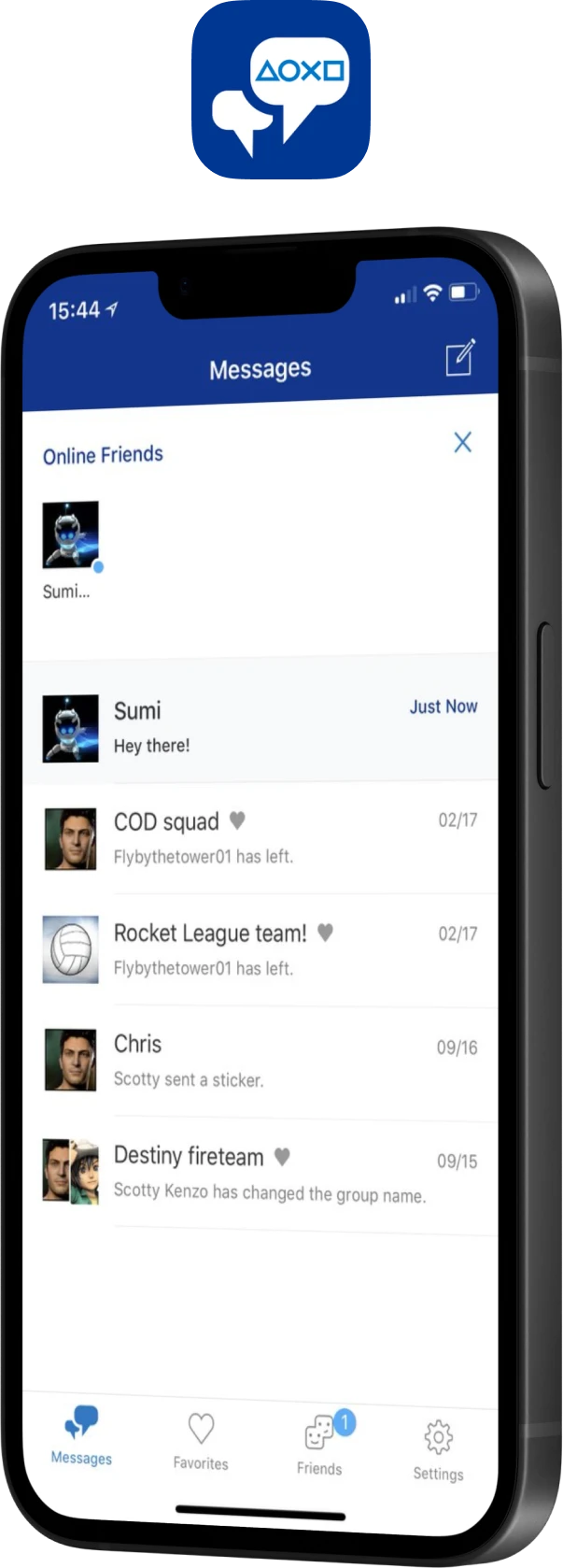 The earlier PS Messages app showing online friends and conversations