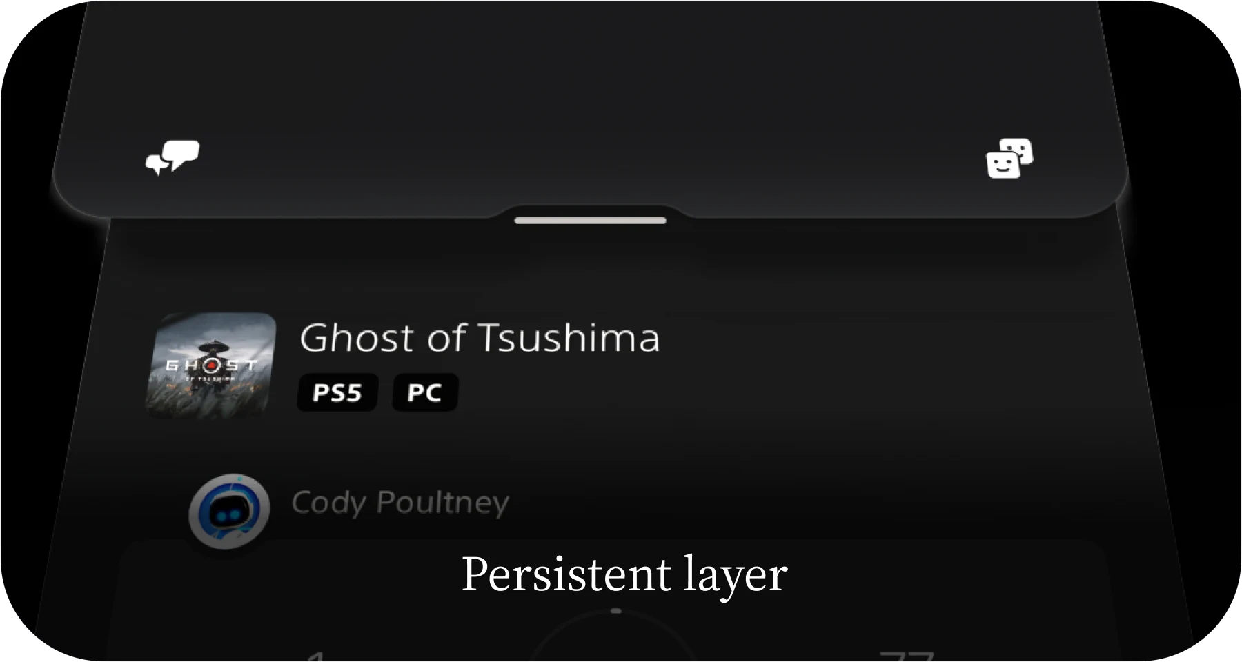 Persistent layer: the social panel resting above a game page