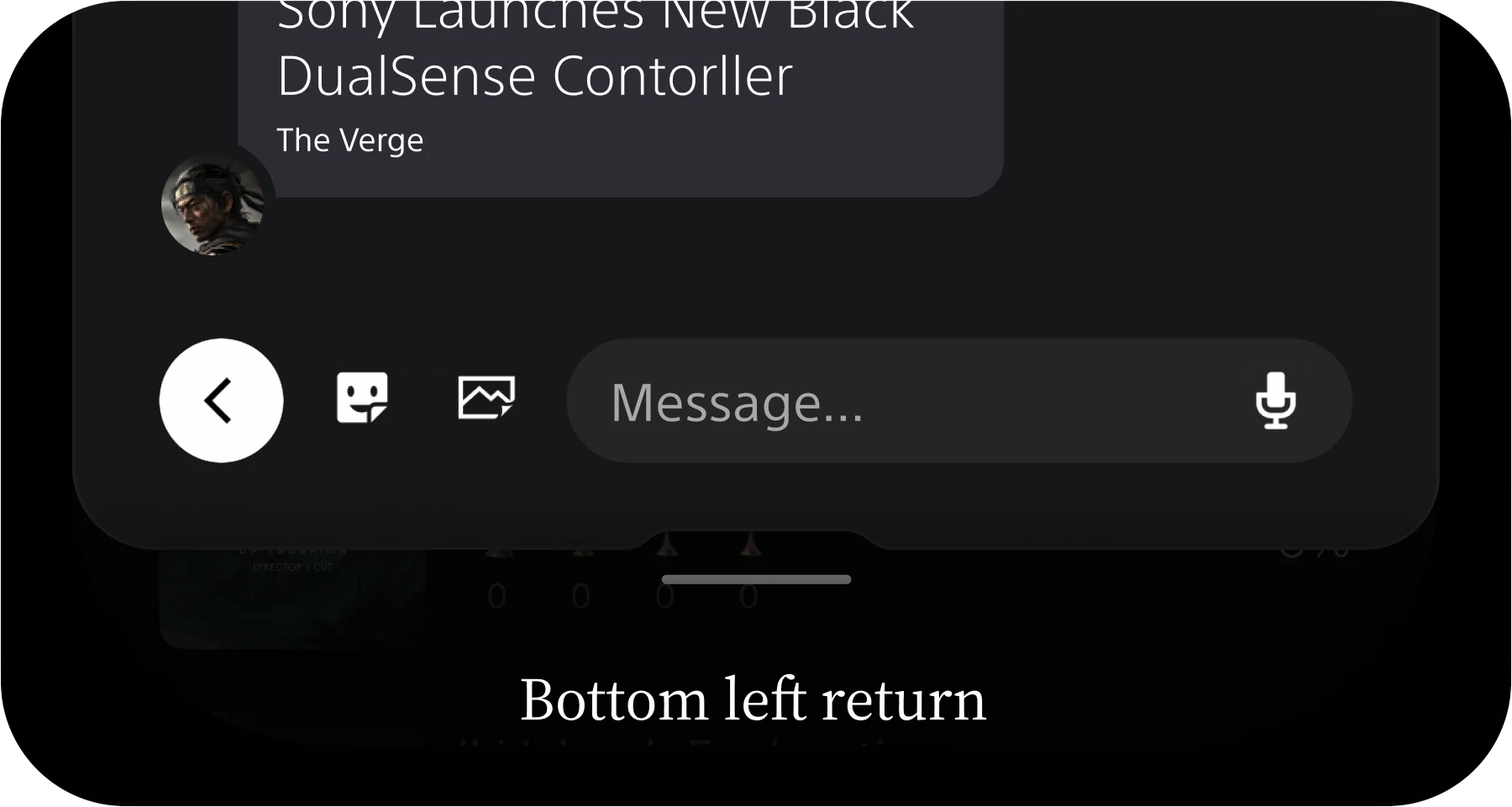 Bottom-left return: the back control beside the message field