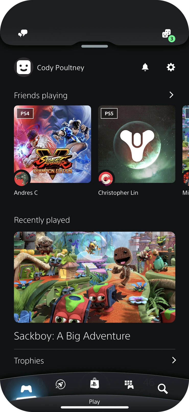 PlayStation App Play home screen