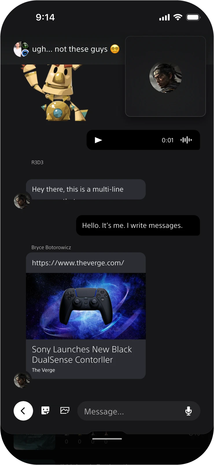 Chat thread with the voice call minimized to a tile