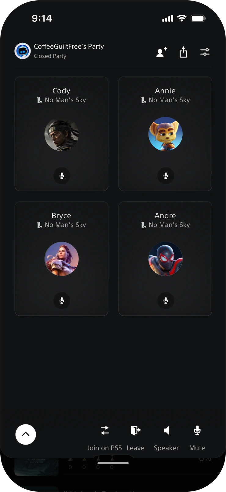 Full-screen voice party with four players